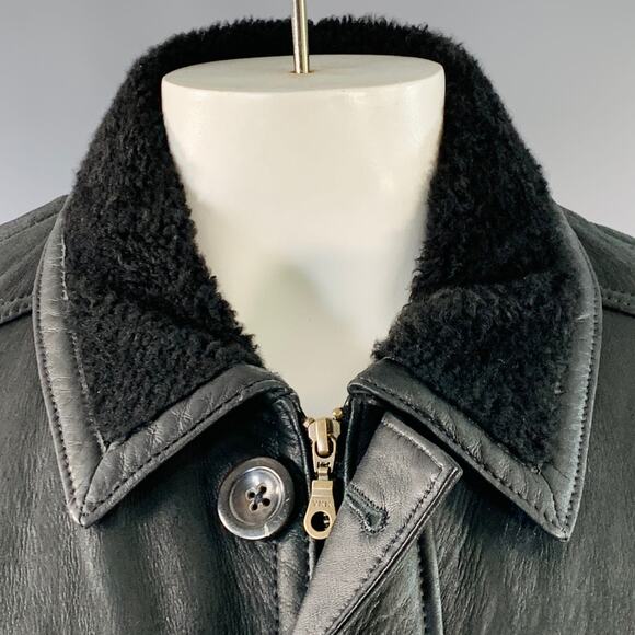 KNIGHT OF NEW ZEALAND Size L Black Lambskin Leather Zip Buttons Coat - Picture 2 of 8